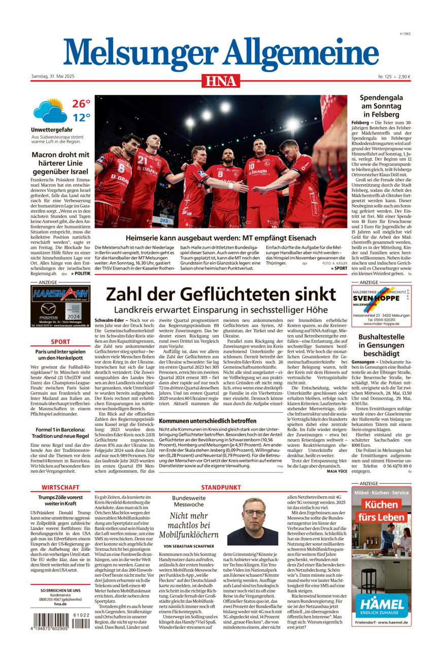 Melsunger Allgemeine vom Samstag, 31.05.2025