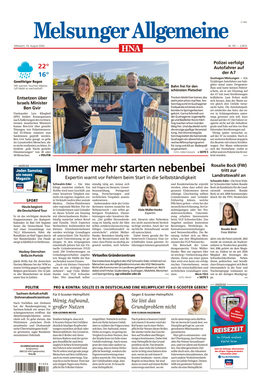 Melsunger Allgemeine vom Mittwoch, 19.08.2026
