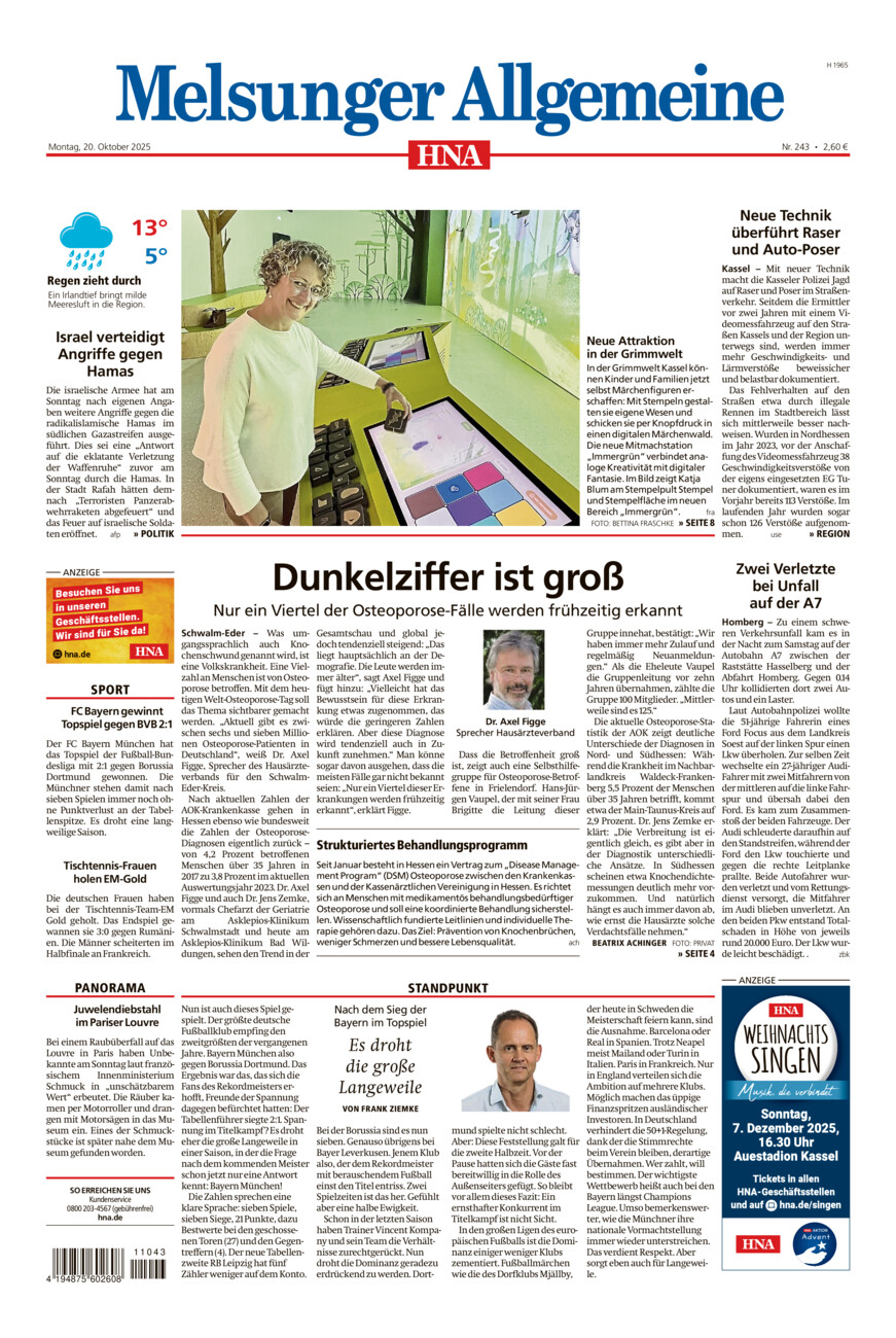 Melsunger Allgemeine vom Montag, 20.10.2025