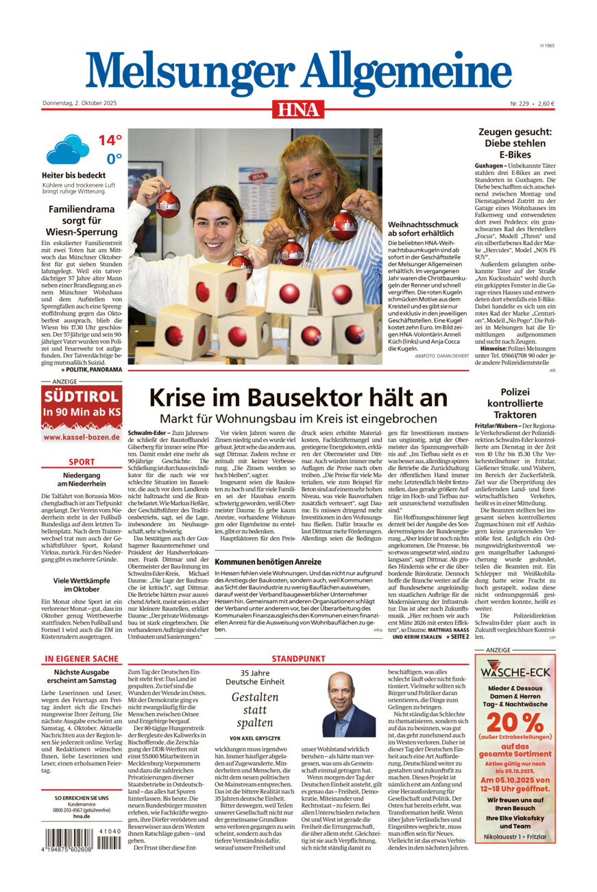 Melsunger Allgemeine vom Donnerstag, 02.10.2025