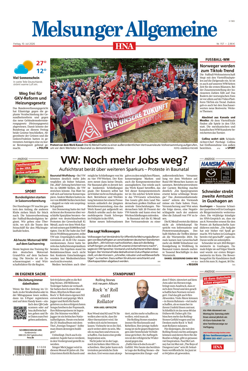 Melsunger Allgemeine vom Freitag, 10.07.2026