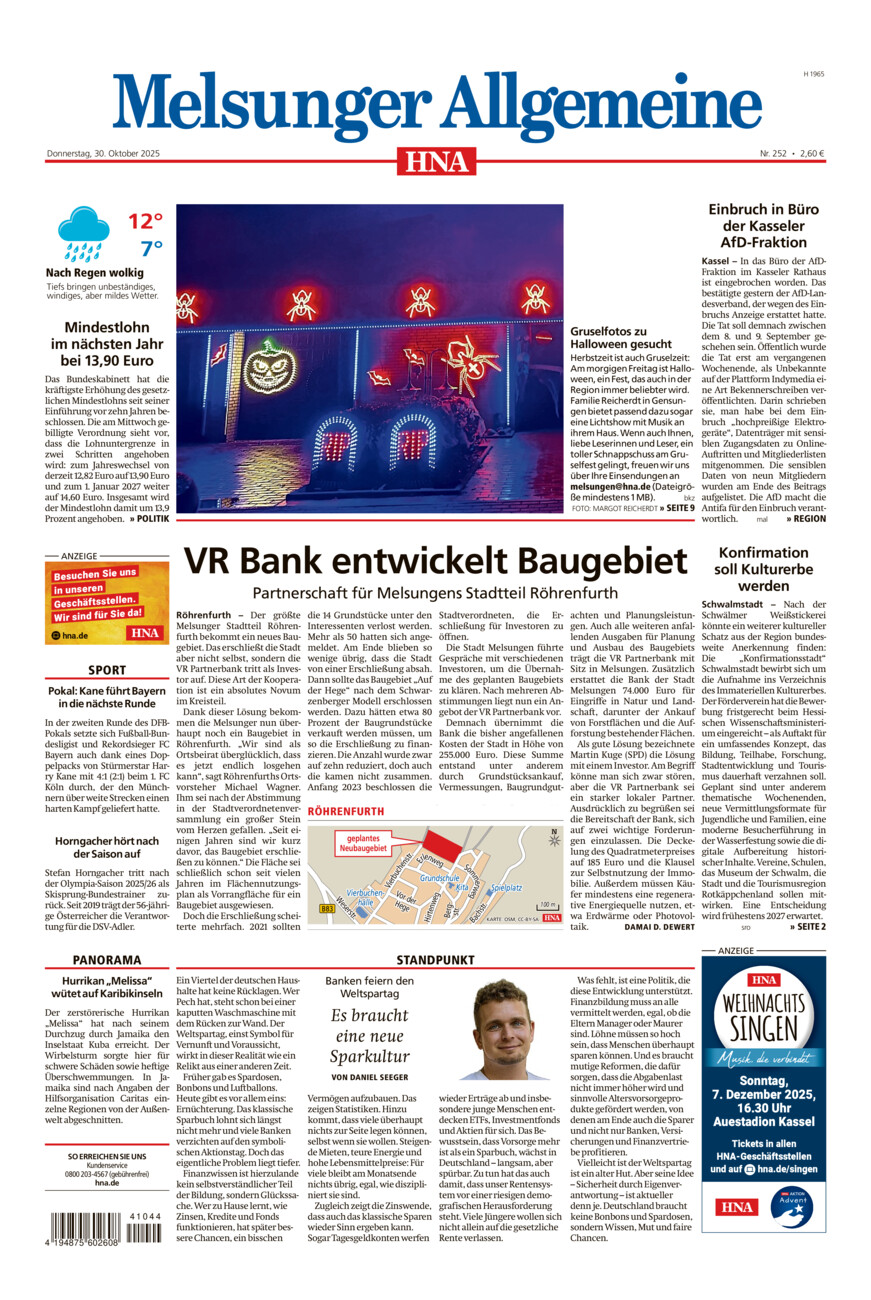 Melsunger Allgemeine vom Donnerstag, 30.10.2025