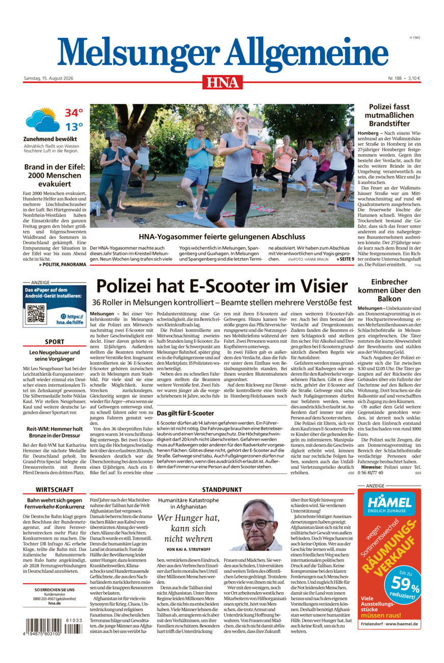 Melsunger Allgemeine vom Samstag, 15.08.2026