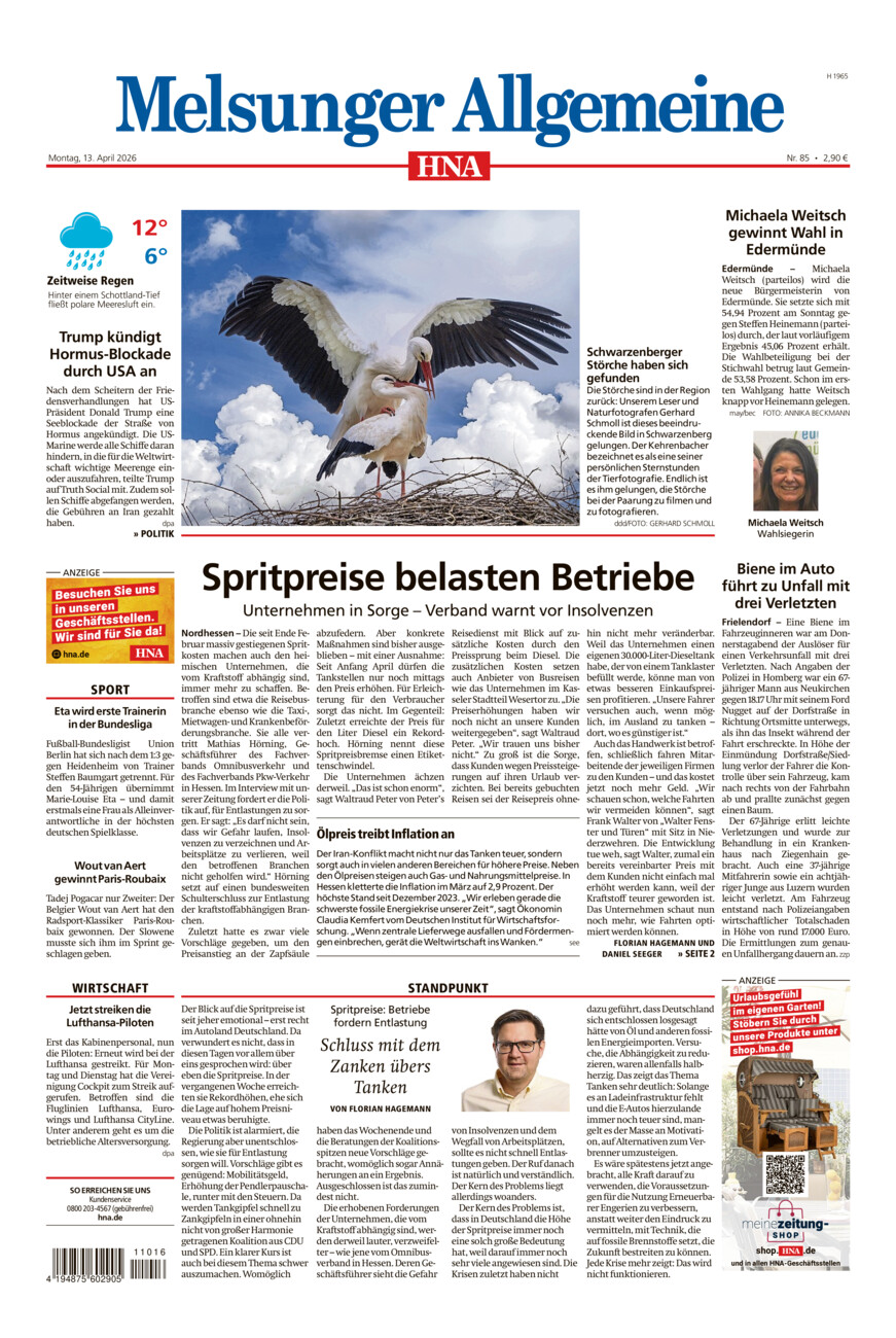 Melsunger Allgemeine vom Montag, 13.04.2026