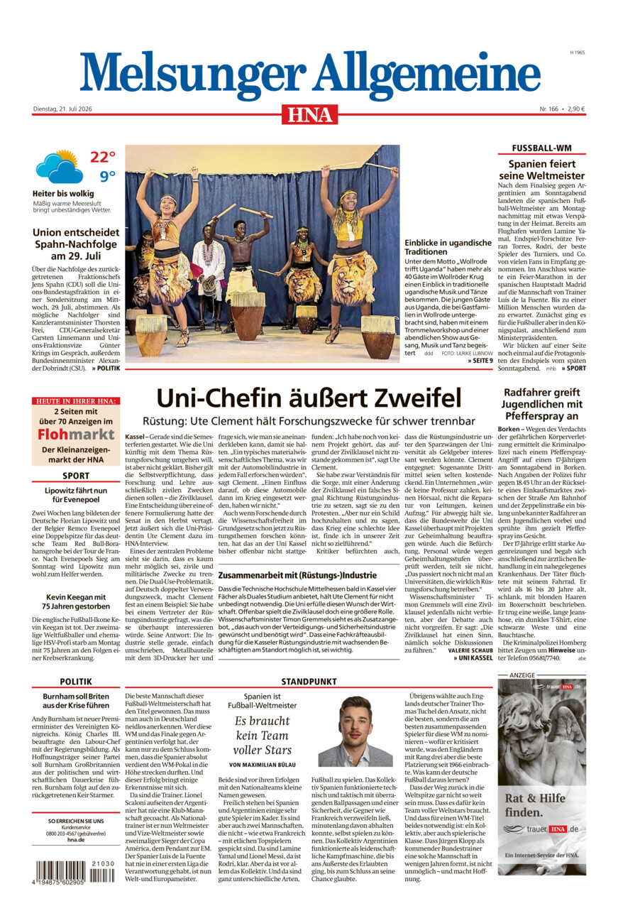 Melsunger Allgemeine vom Dienstag, 21.07.2026