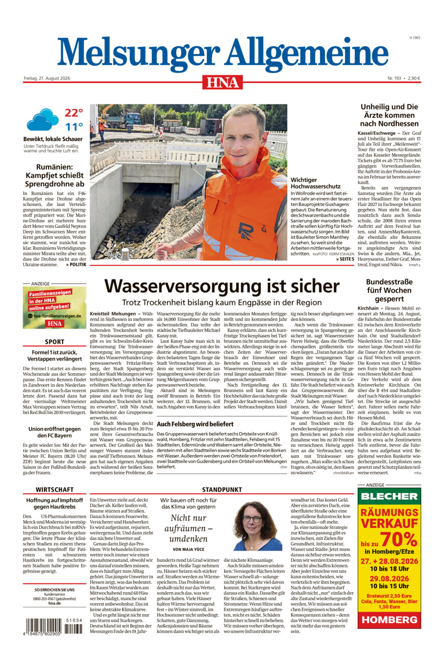 Melsunger Allgemeine vom Freitag, 21.08.2026
