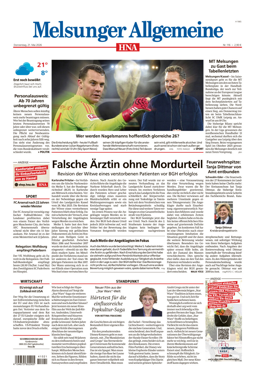 Melsunger Allgemeine vom Donnerstag, 21.05.2026