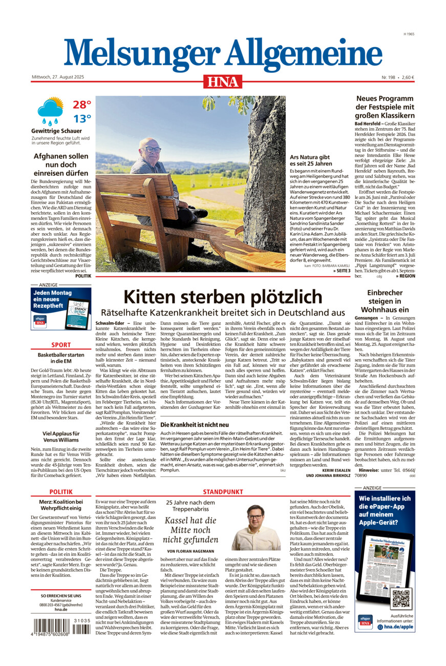 Melsunger Allgemeine vom Mittwoch, 27.08.2025