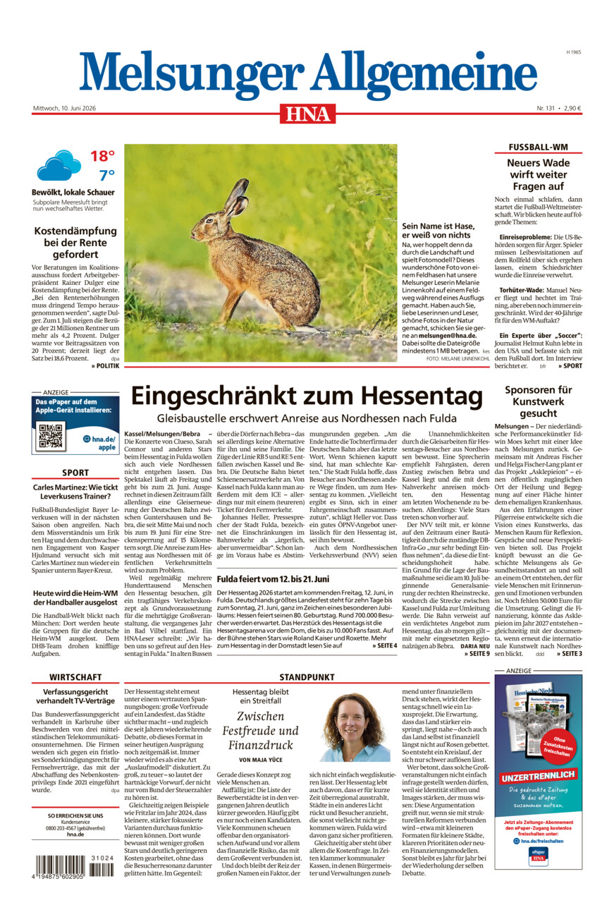 Melsunger Allgemeine vom Mittwoch, 10.06.2026