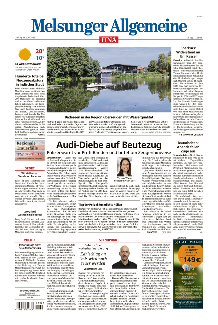 Melsunger Allgemeine vom Freitag, 13.06.2025