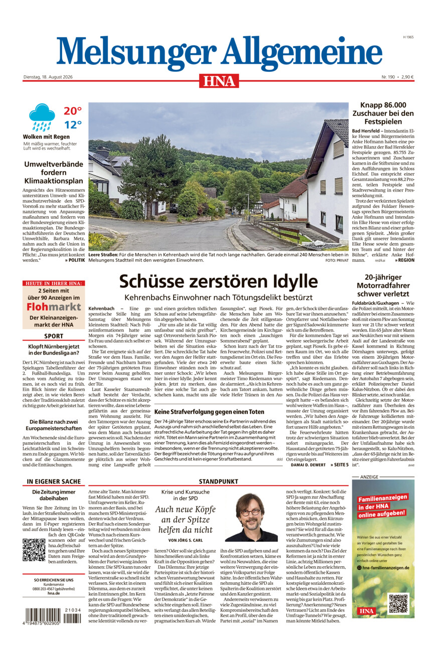 Melsunger Allgemeine vom Dienstag, 18.08.2026