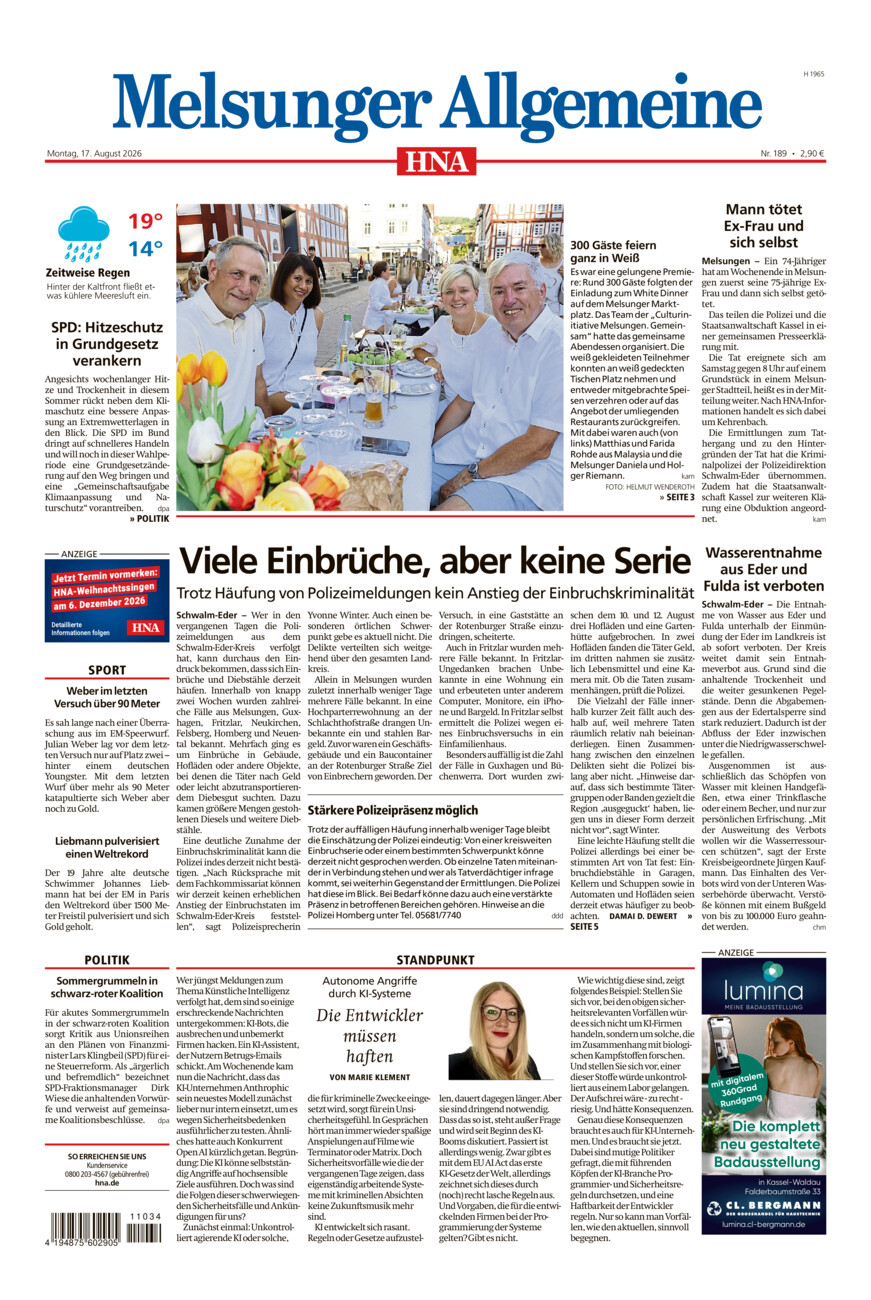 Melsunger Allgemeine vom Montag, 17.08.2026
