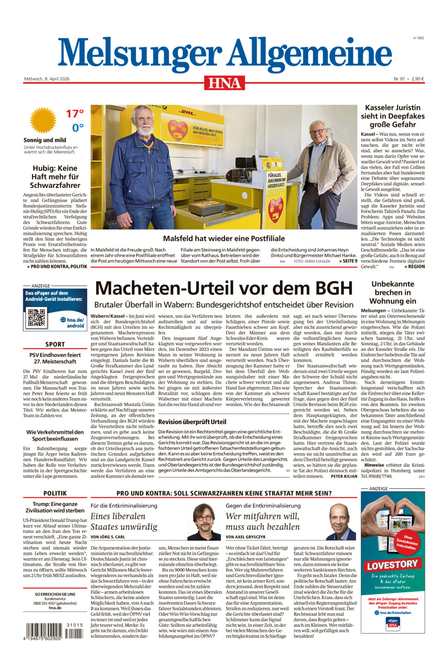Melsunger Allgemeine vom Mittwoch, 08.04.2026