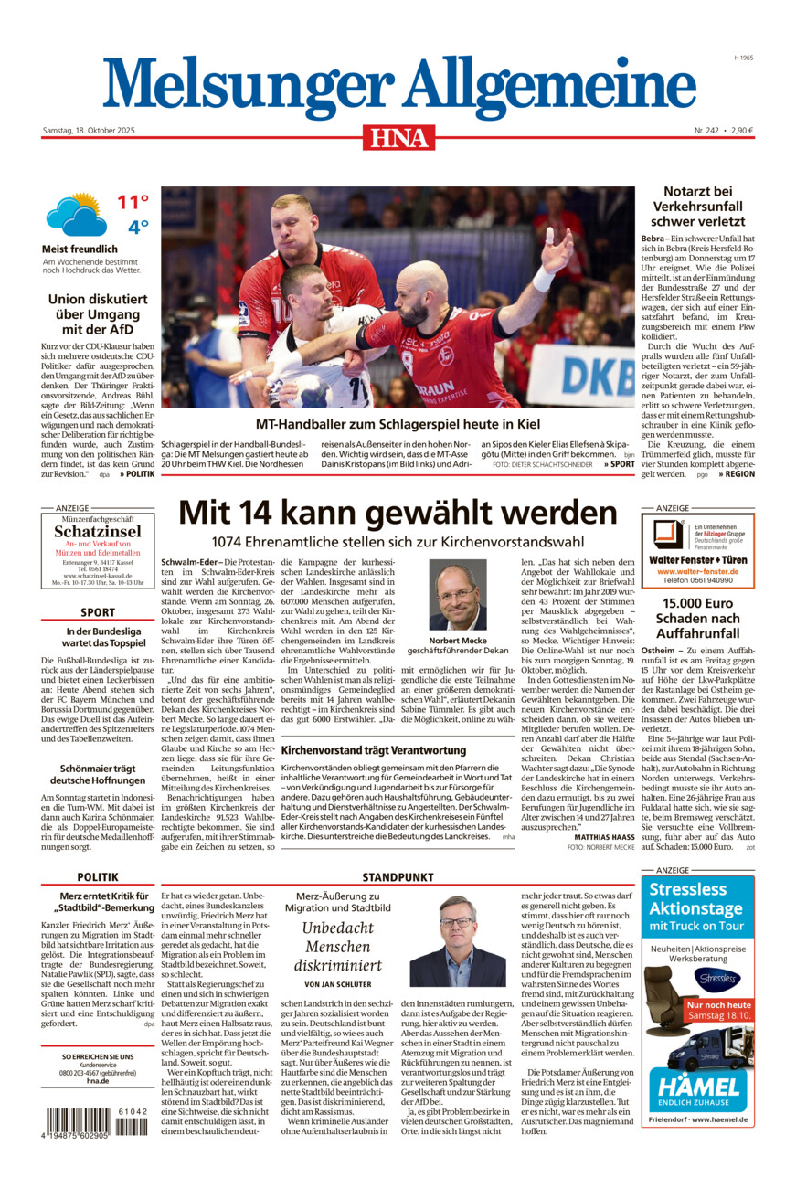 Melsunger Allgemeine vom Samstag, 18.10.2025