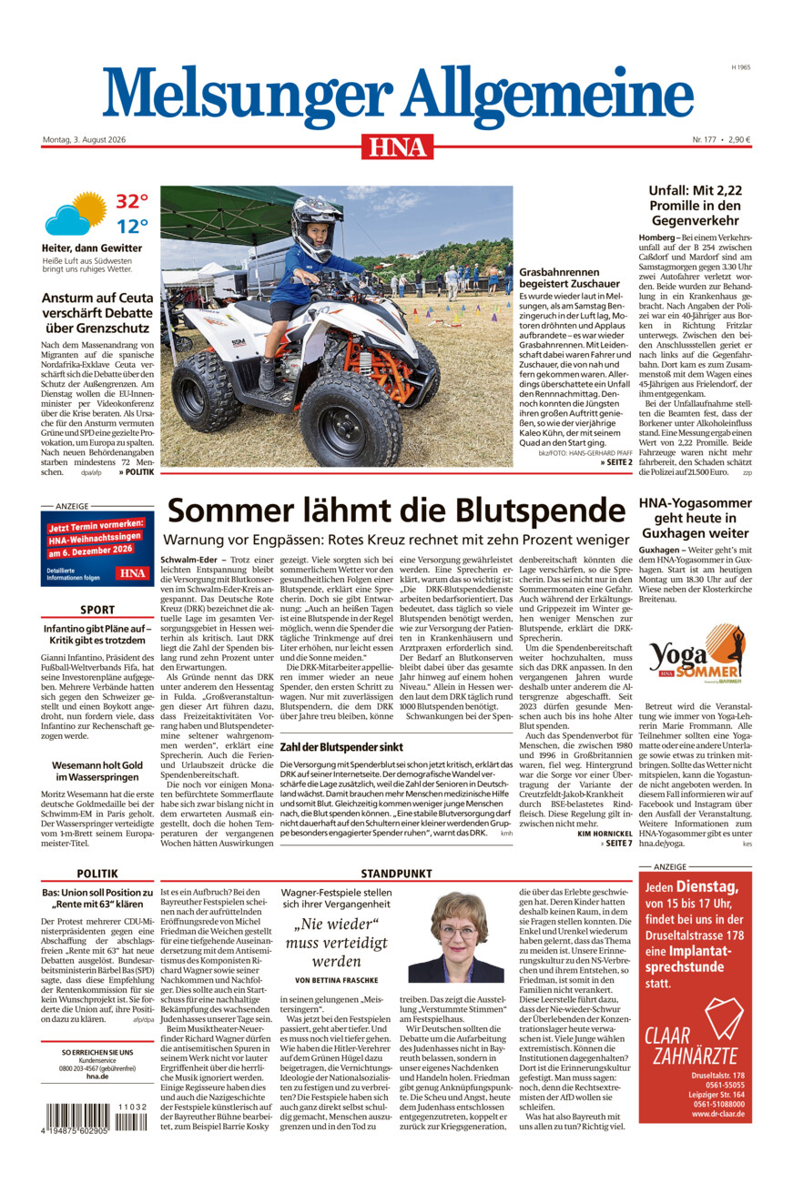 Melsunger Allgemeine vom Montag, 03.08.2026