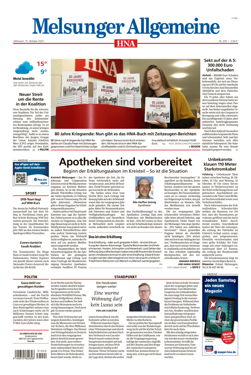 Melsunger Allgemeine vom Mittwoch, 15.10.2025