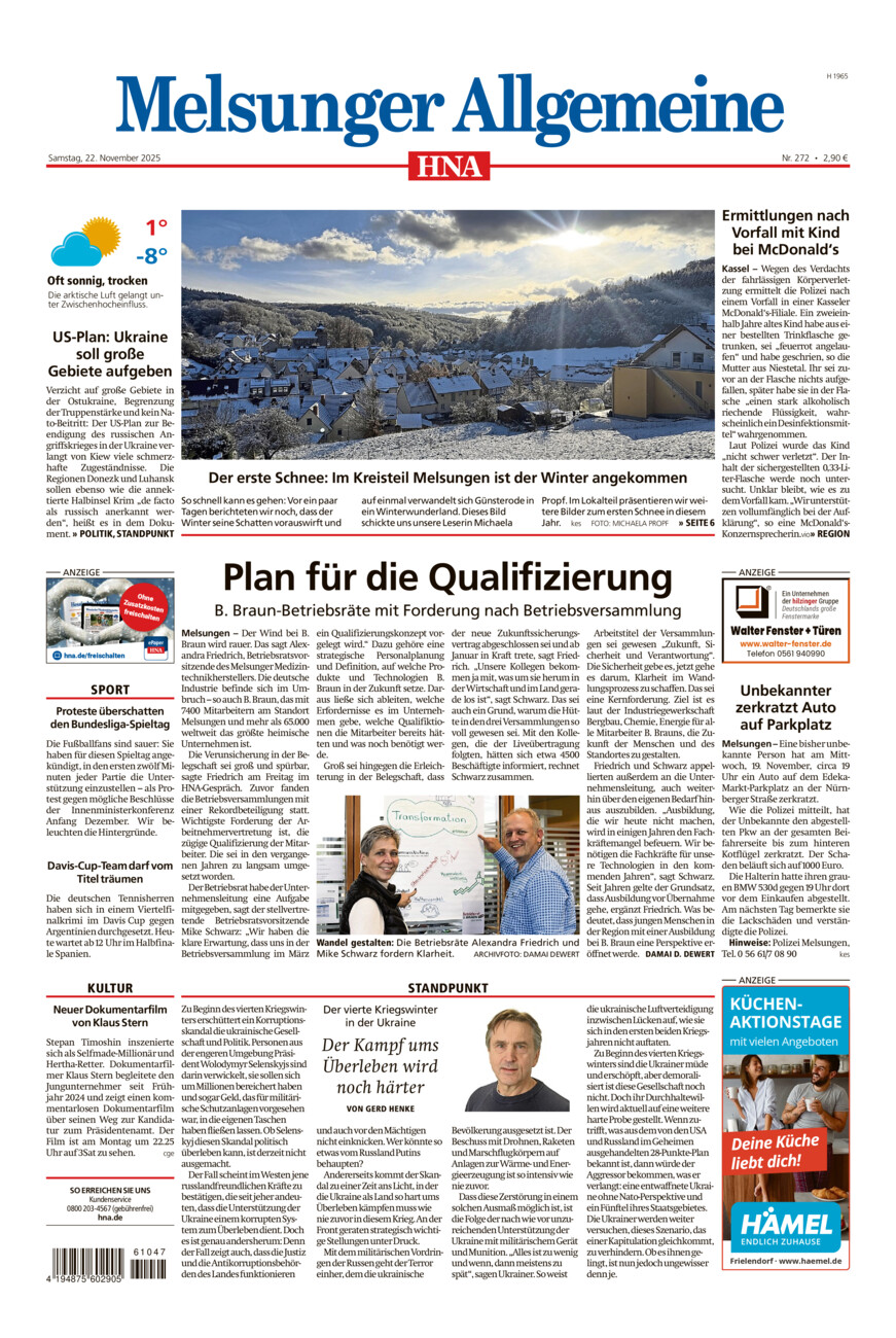 Melsunger Allgemeine vom Samstag, 22.11.2025