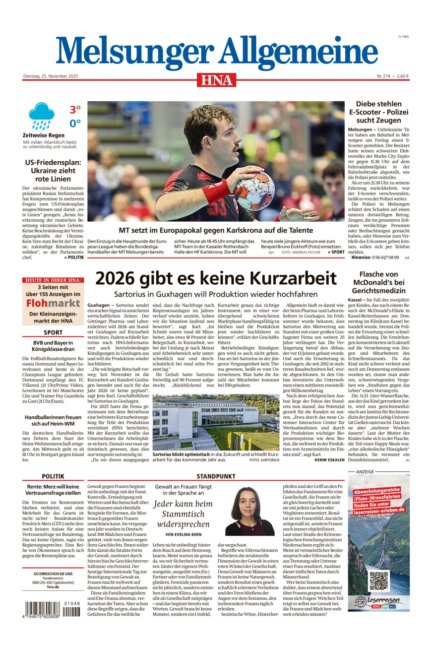 Melsunger Allgemeine vom Dienstag, 25.11.2025