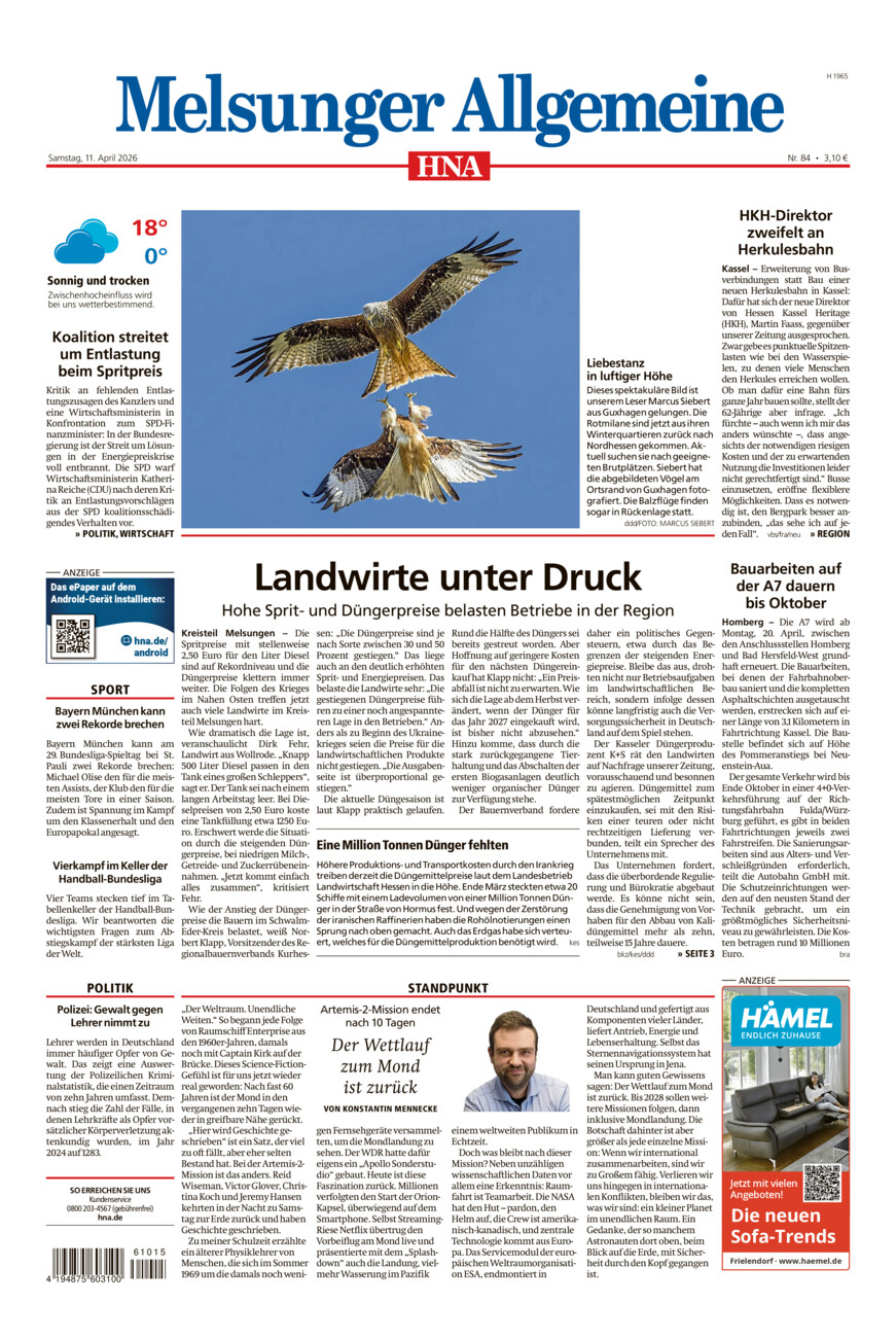 Melsunger Allgemeine vom Samstag, 11.04.2026