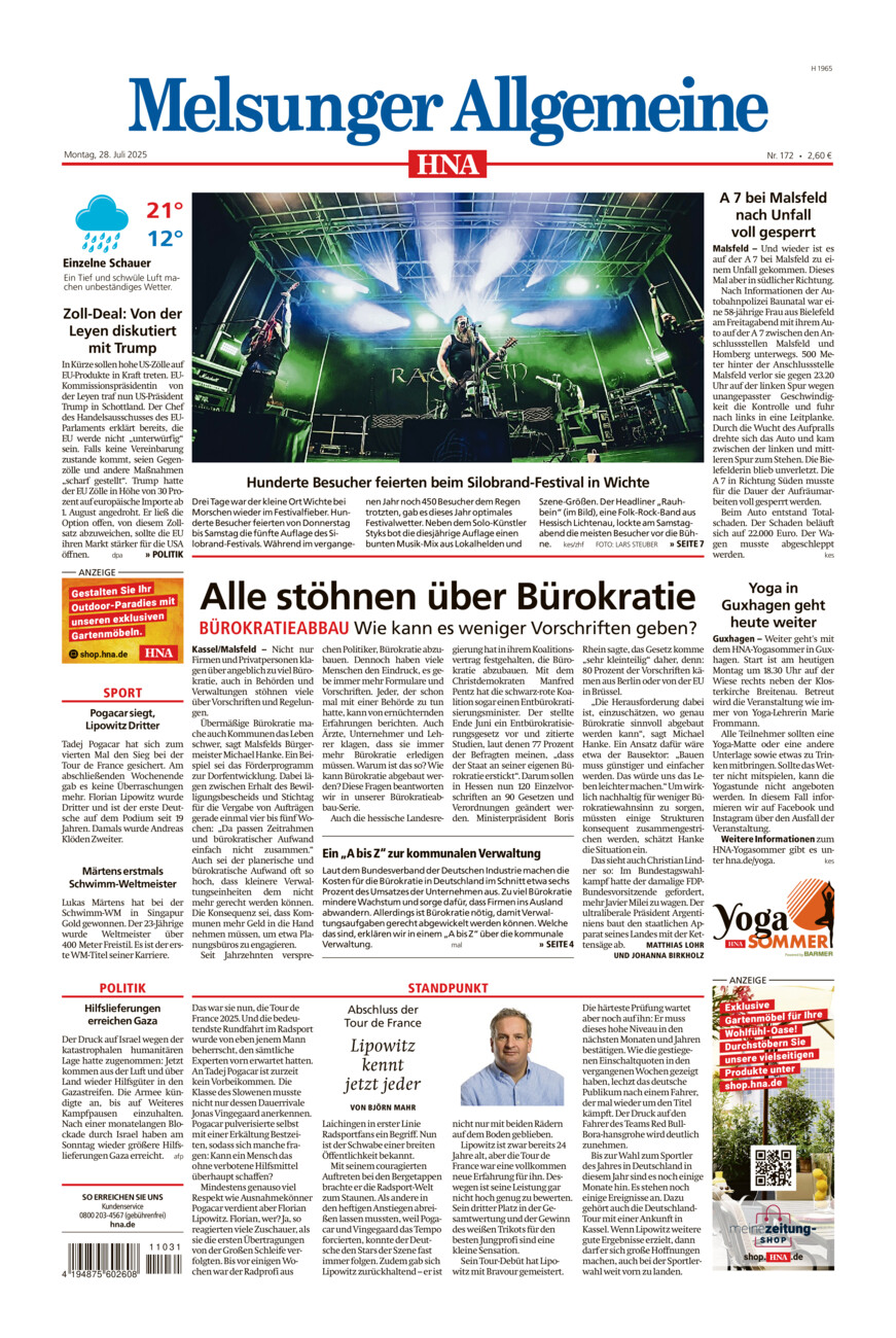 Melsunger Allgemeine vom Montag, 28.07.2025