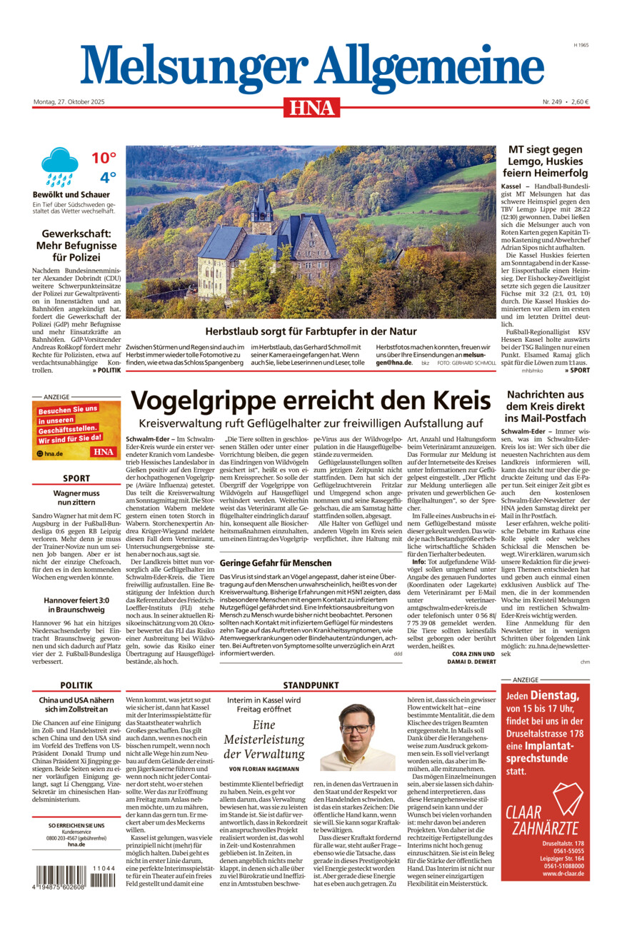 Melsunger Allgemeine vom Montag, 27.10.2025