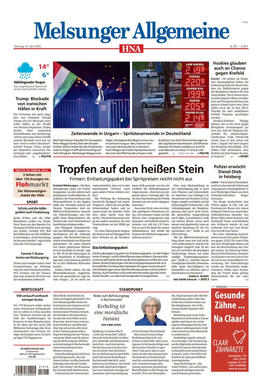 Melsunger Allgemeine vom Dienstag, 14.04.2026