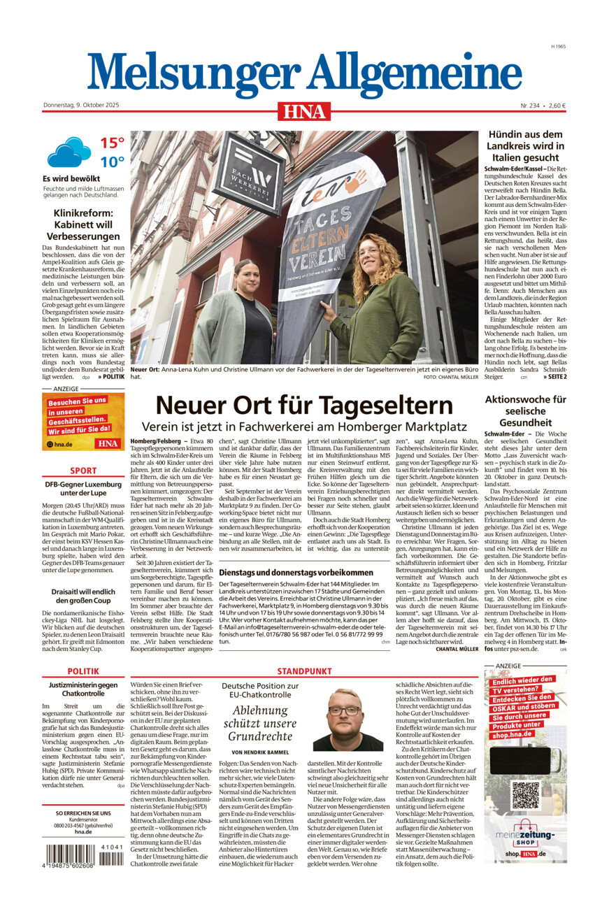 Melsunger Allgemeine vom Donnerstag, 09.10.2025