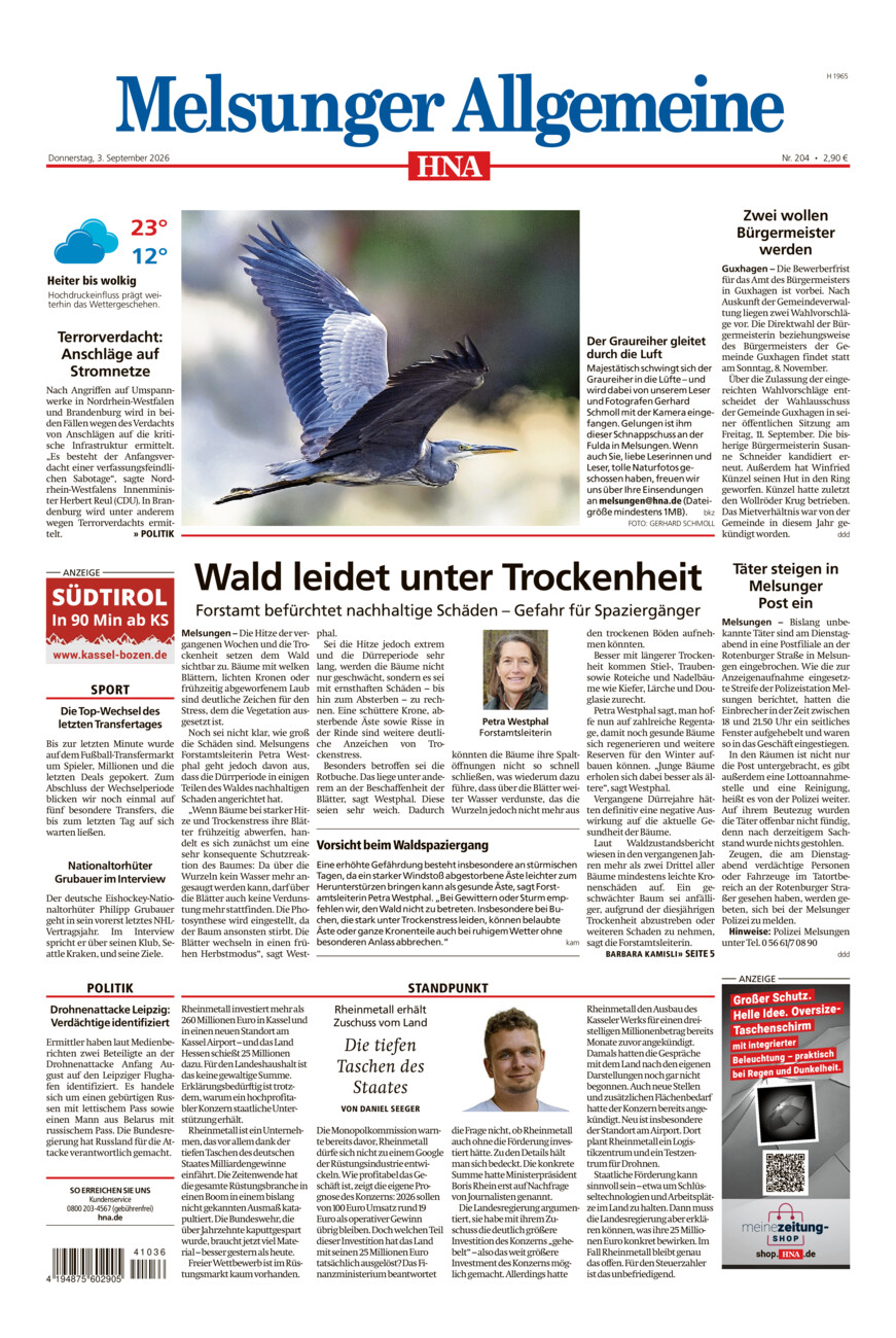 Melsunger Allgemeine vom Donnerstag, 03.09.2026