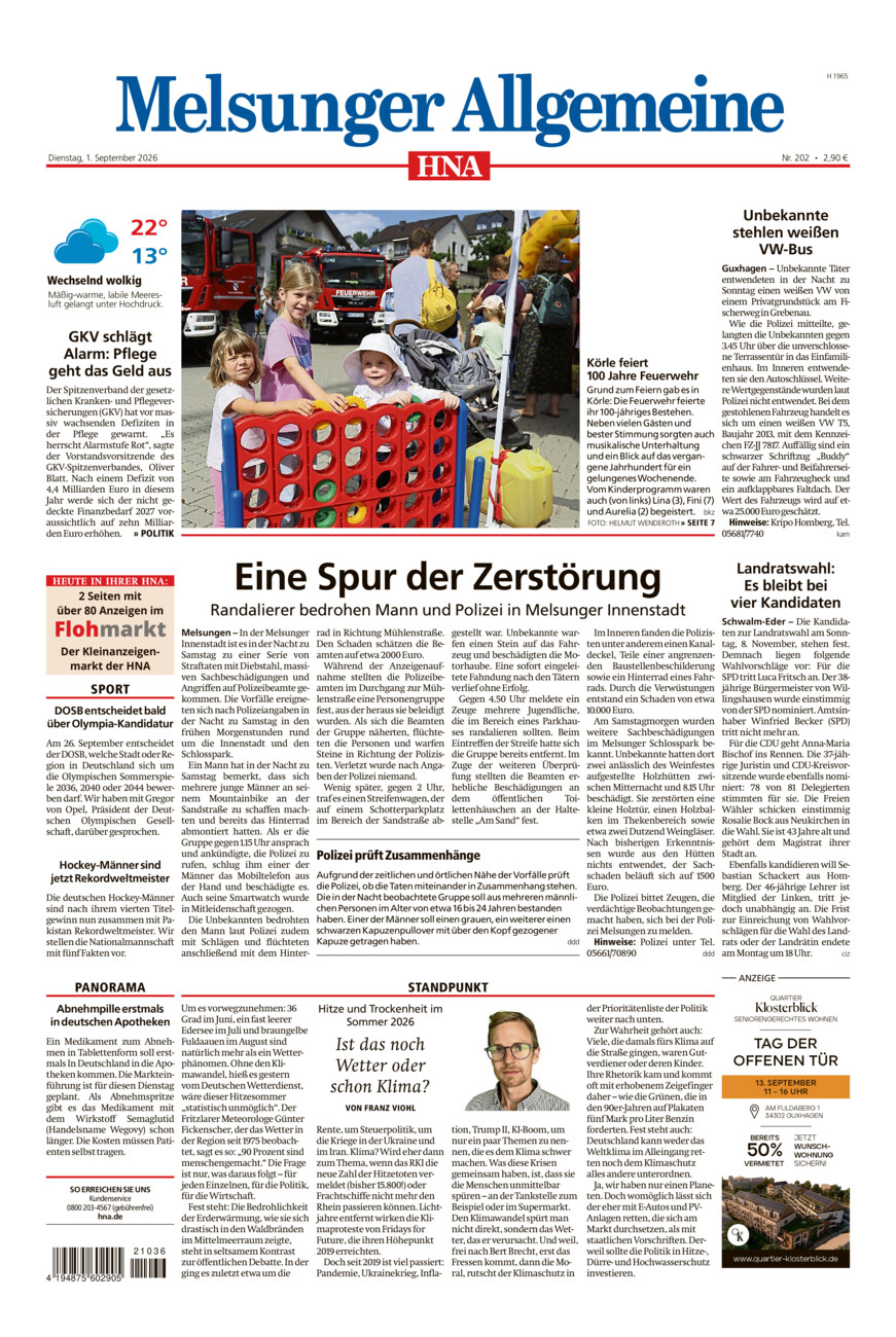 Melsunger Allgemeine vom Dienstag, 01.09.2026