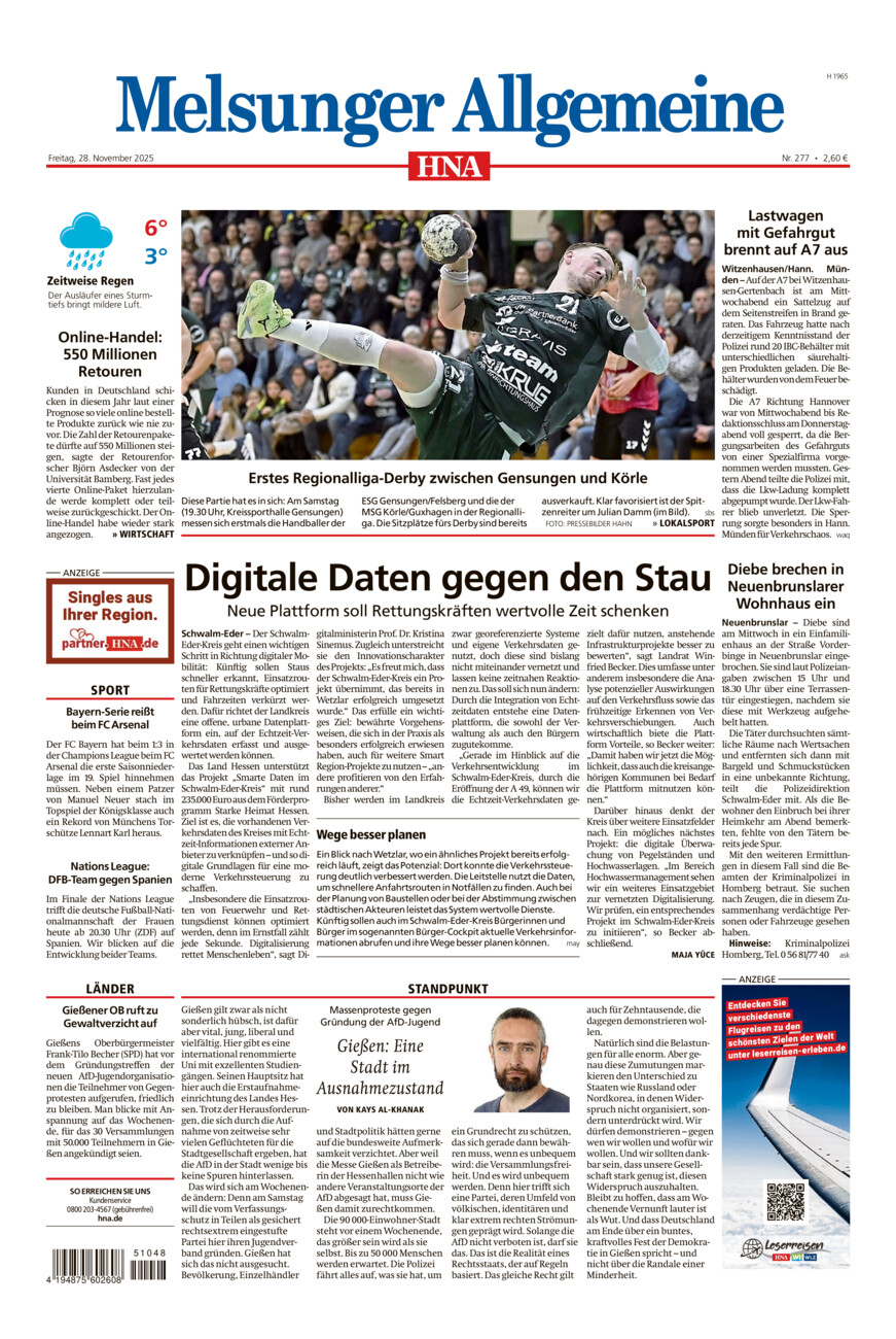 Melsunger Allgemeine vom Freitag, 28.11.2025