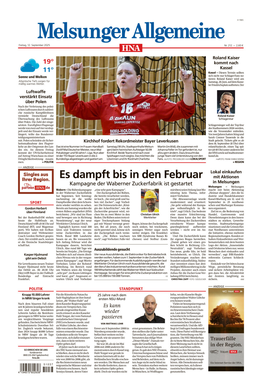 Melsunger Allgemeine vom Freitag, 12.09.2025