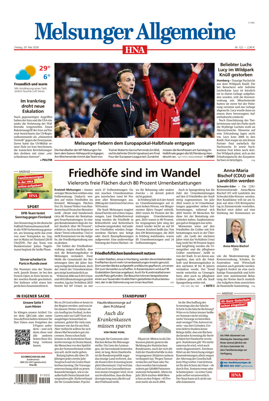 Melsunger Allgemeine vom Freitag, 29.05.2026