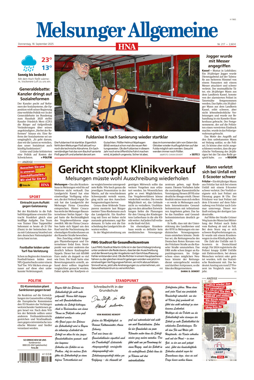Melsunger Allgemeine vom Donnerstag, 18.09.2025