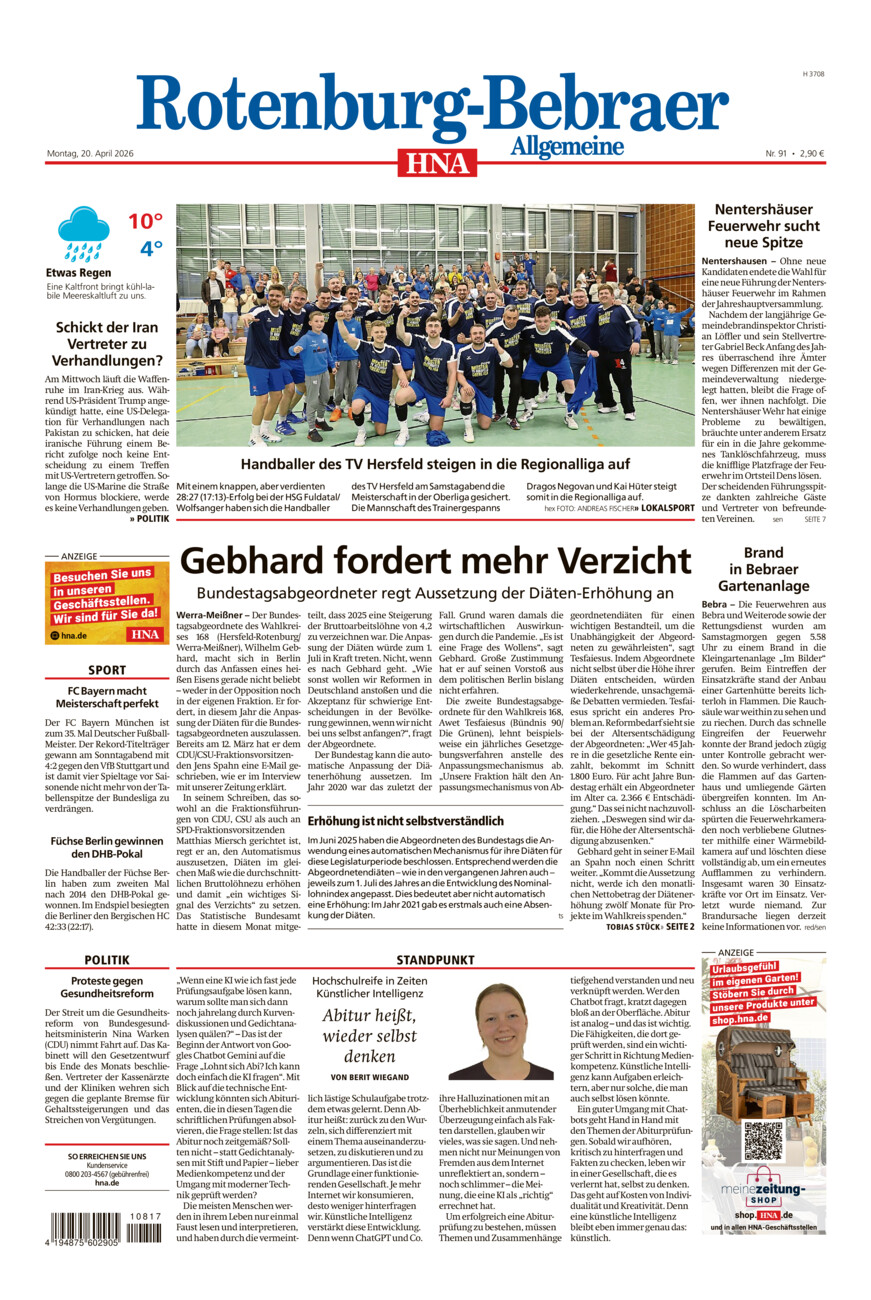 Rotenburg-Bebraer Allgemeine vom Montag, 20.04.2026