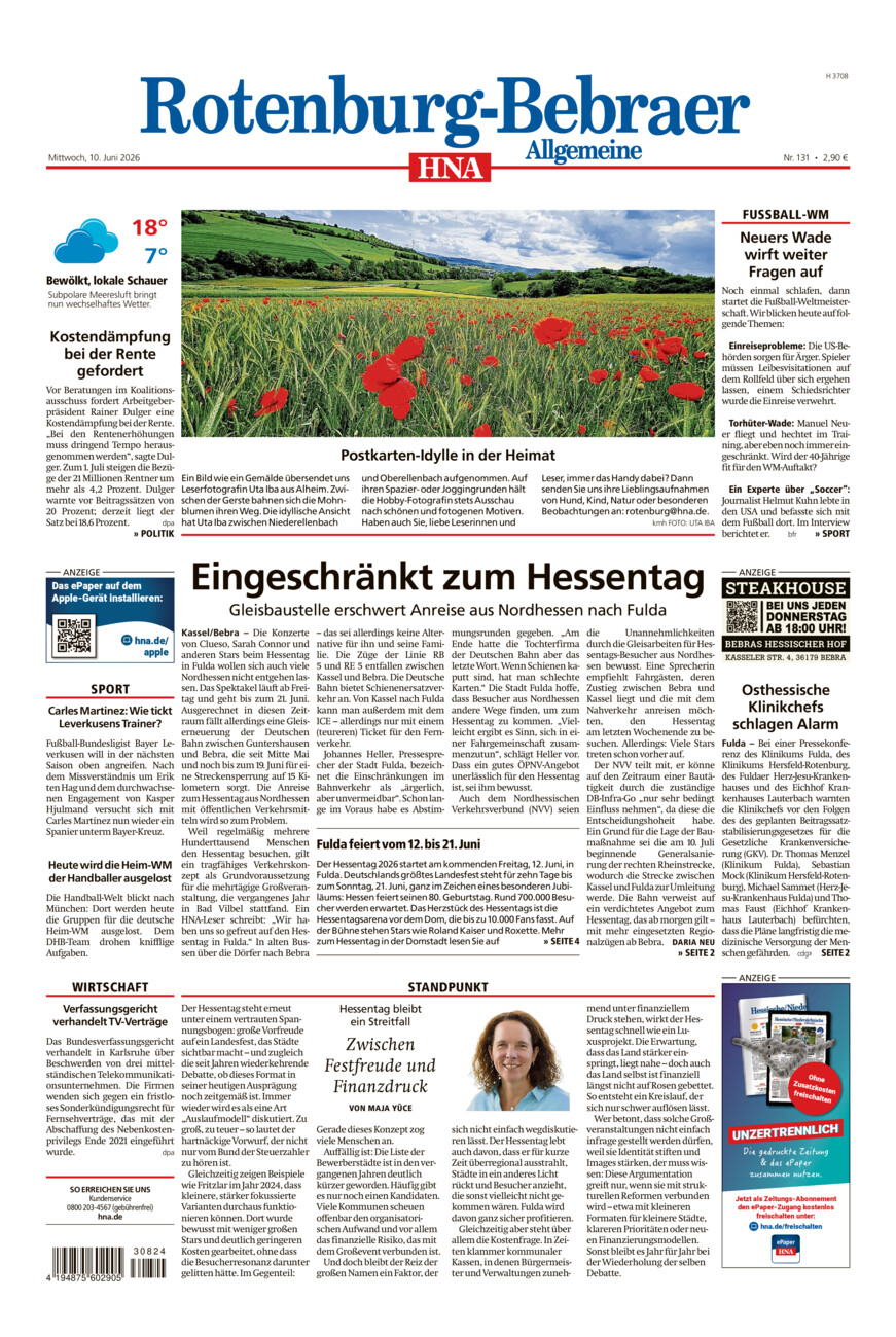 Rotenburg-Bebraer Allgemeine vom Mittwoch, 10.06.2026