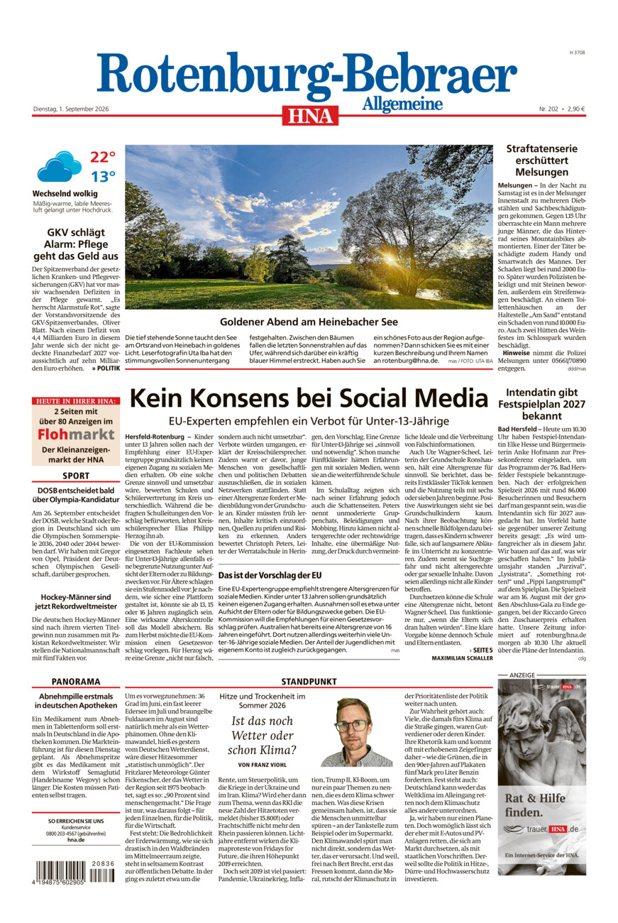 Rotenburg-Bebraer Allgemeine vom Dienstag, 01.09.2026