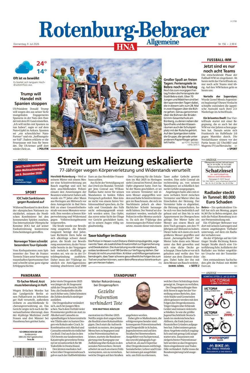 Rotenburg-Bebraer Allgemeine vom Donnerstag, 09.07.2026
