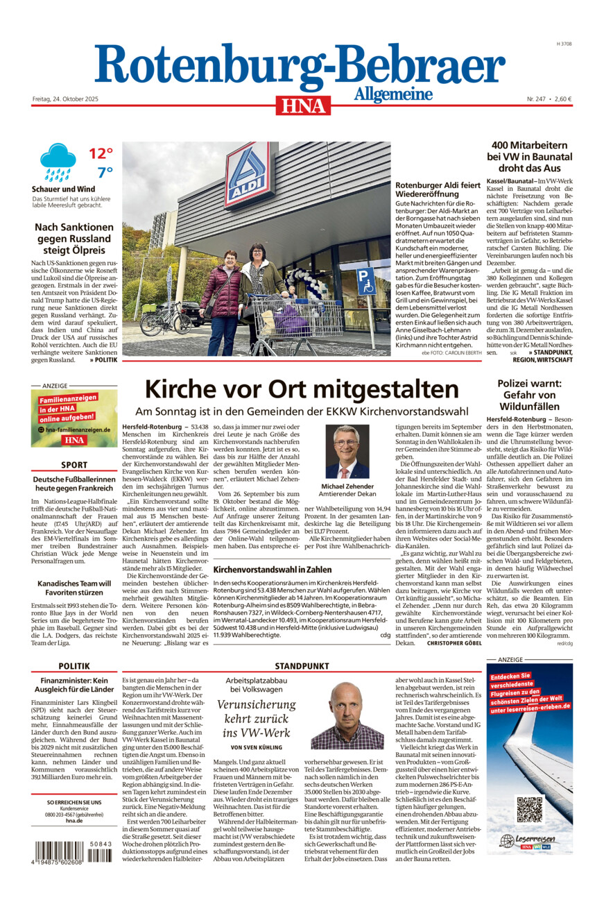 Rotenburg-Bebraer Allgemeine vom Freitag, 24.10.2025