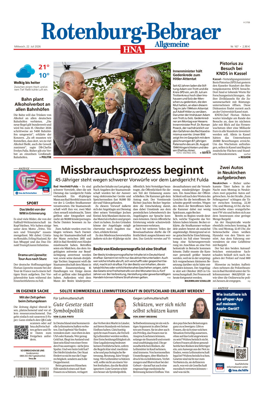 Rotenburg-Bebraer Allgemeine vom Mittwoch, 22.07.2026