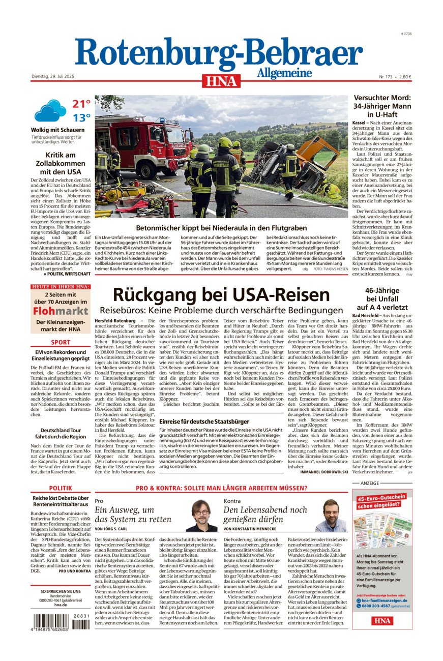 Rotenburg-Bebraer Allgemeine vom Dienstag, 29.07.2025