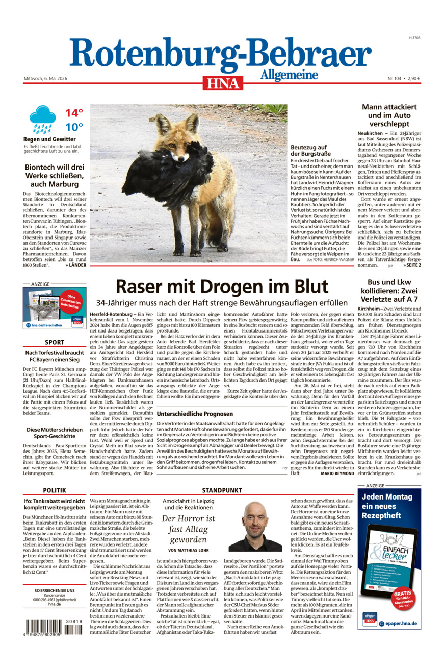Rotenburg-Bebraer Allgemeine vom Mittwoch, 06.05.2026