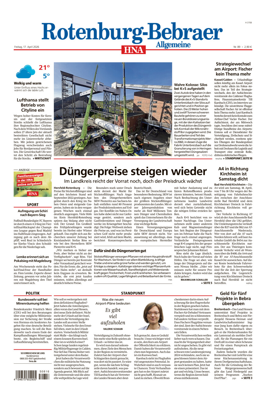 Rotenburg-Bebraer Allgemeine vom Freitag, 17.04.2026