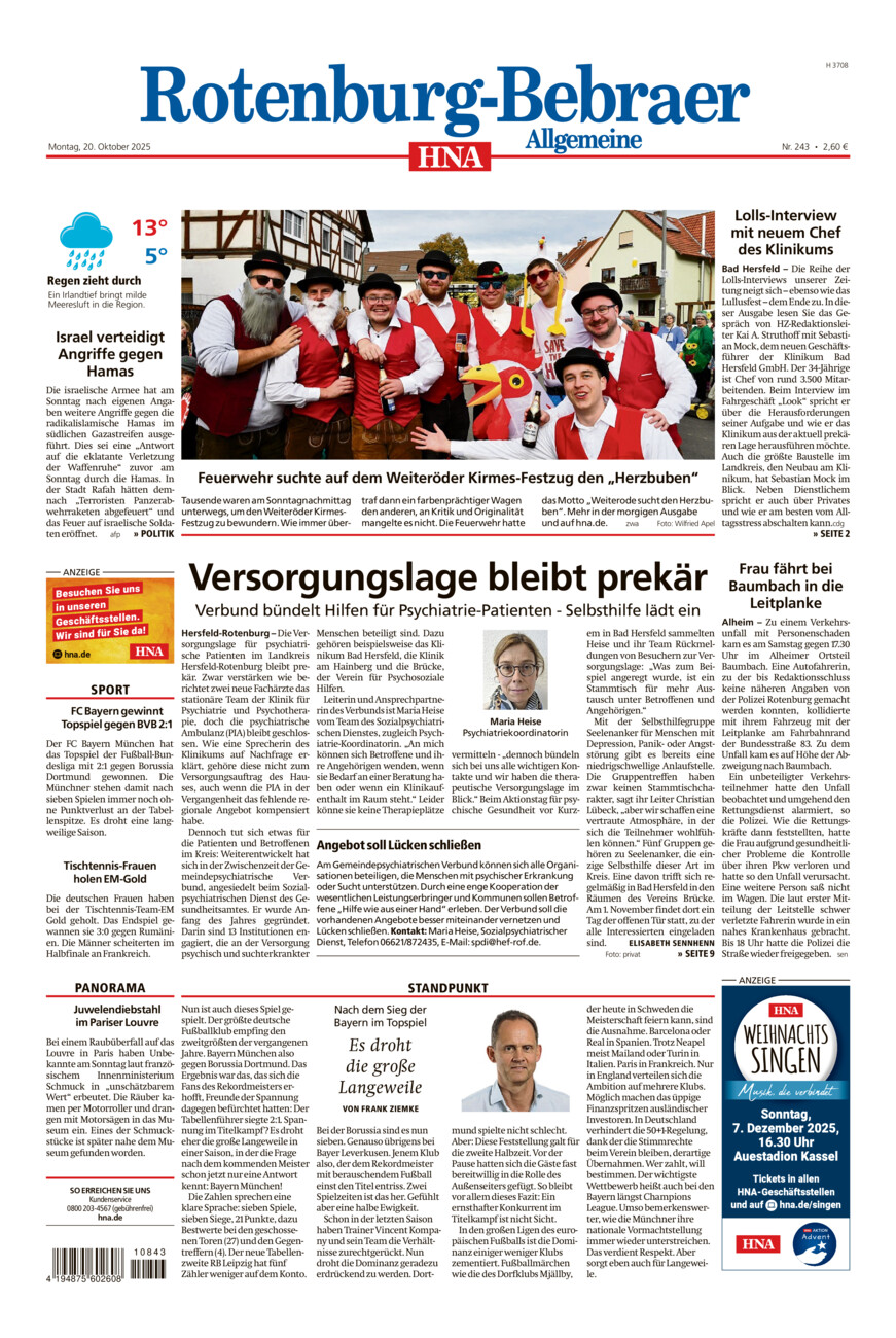 Rotenburg-Bebraer Allgemeine vom Montag, 20.10.2025
