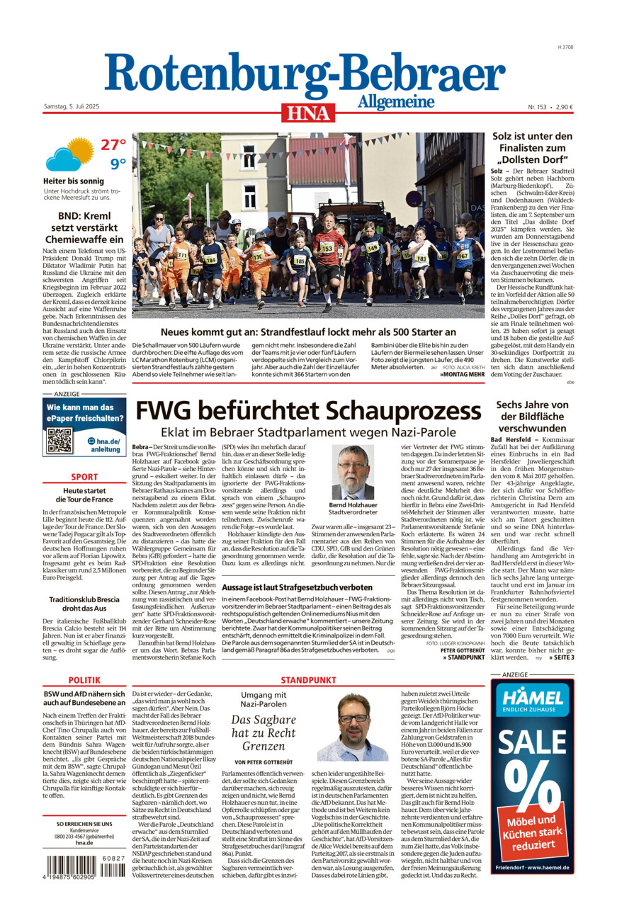 Rotenburg-Bebraer Allgemeine vom Samstag, 05.07.2025