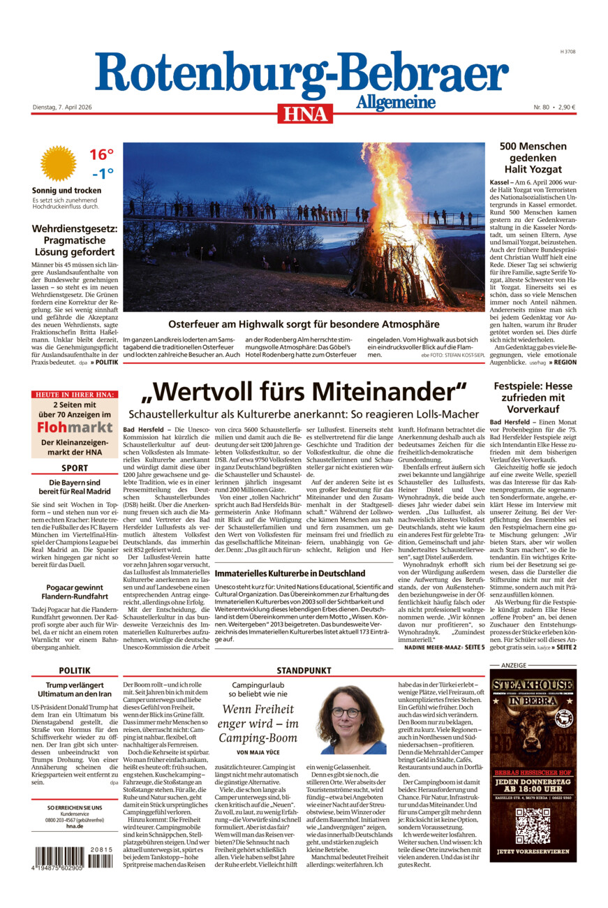 Rotenburg-Bebraer Allgemeine vom Dienstag, 07.04.2026