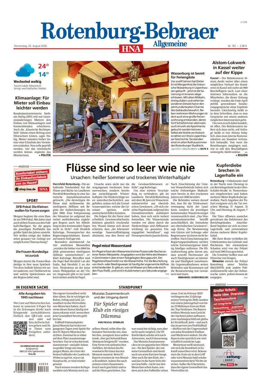 Rotenburg-Bebraer Allgemeine vom Donnerstag, 20.08.2026