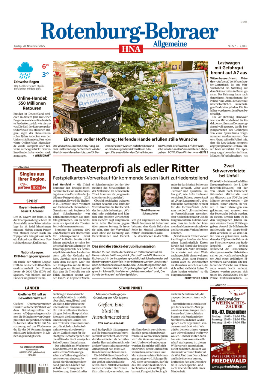 Rotenburg-Bebraer Allgemeine vom Freitag, 28.11.2025
