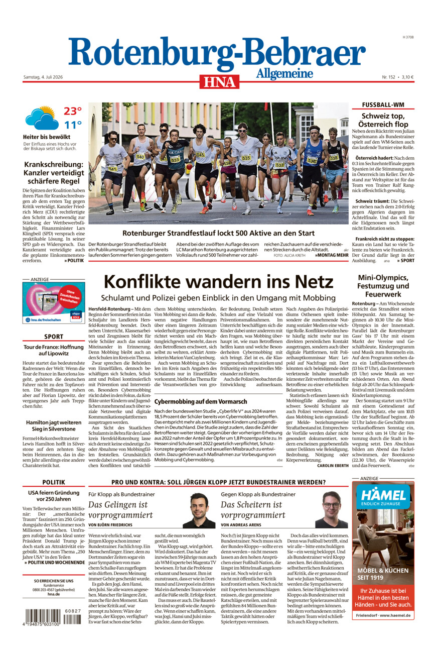 Rotenburg-Bebraer Allgemeine vom Samstag, 04.07.2026