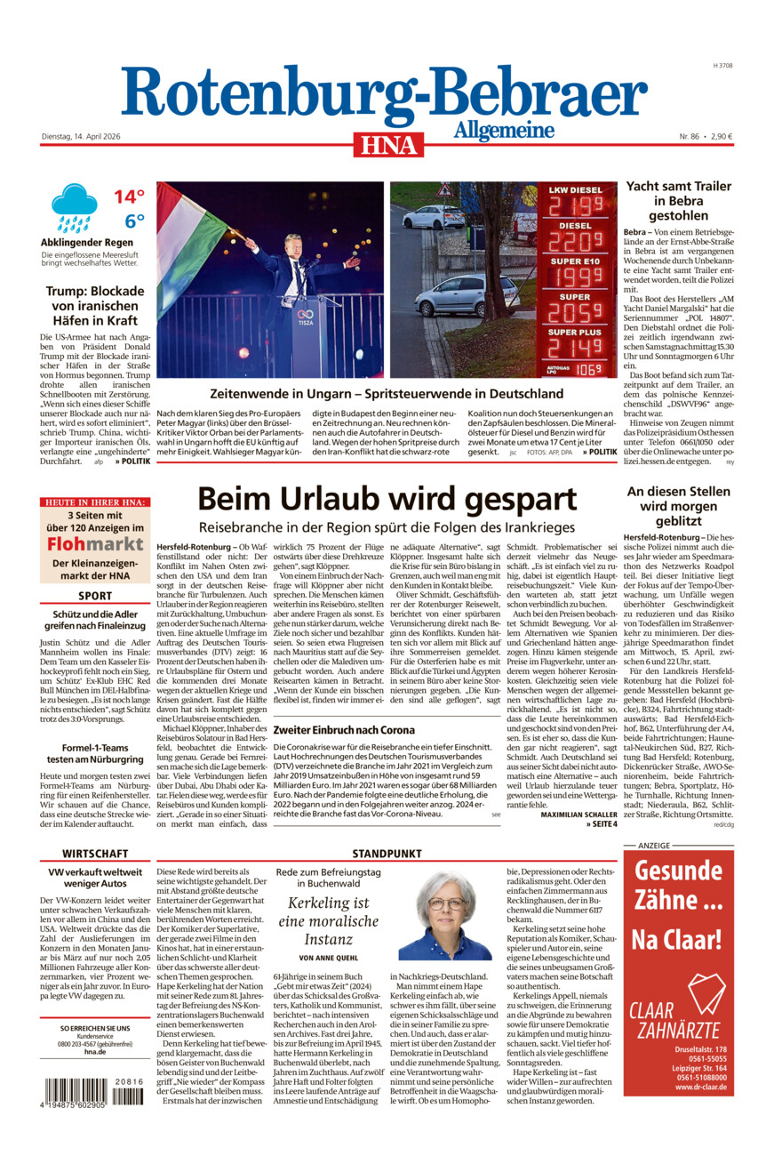 Rotenburg-Bebraer Allgemeine vom Dienstag, 14.04.2026