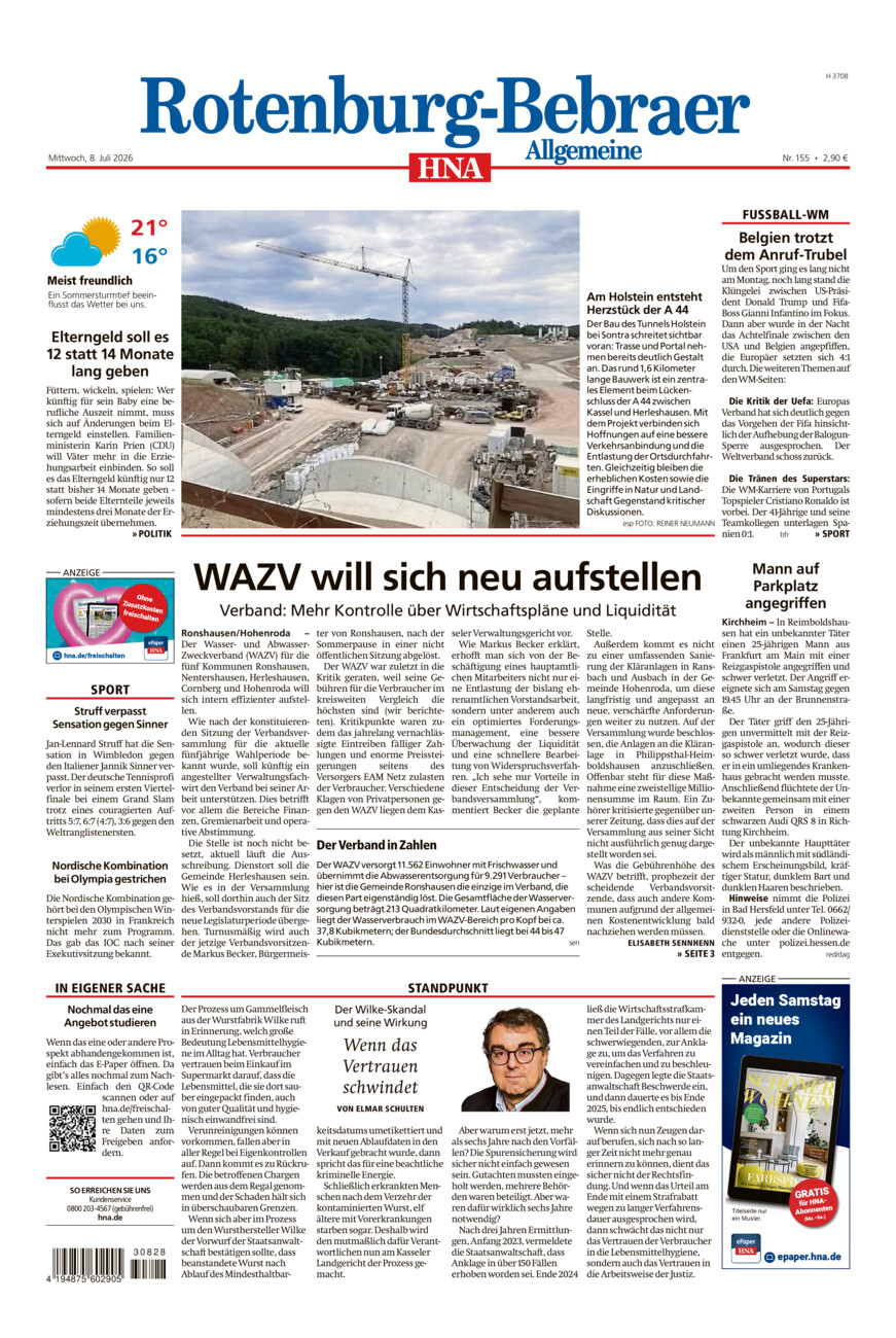 Rotenburg-Bebraer Allgemeine vom Mittwoch, 08.07.2026
